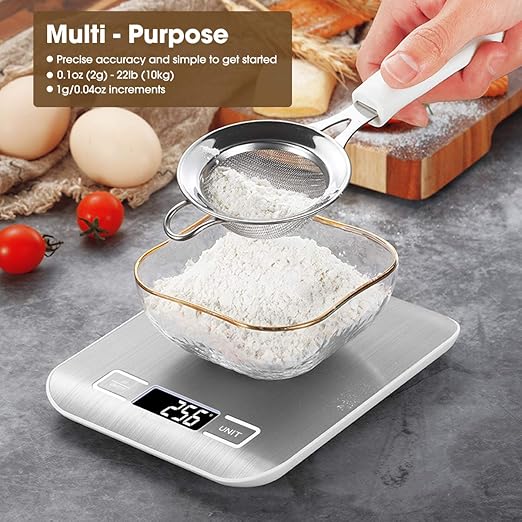 Mik-Nana Food Scale, 22lb Digital Kitchen Scale Weight Grams and Oz for Baking and Cooking, 1g/0.1oz Precise Graduation, Easy Clean Stainless Steel