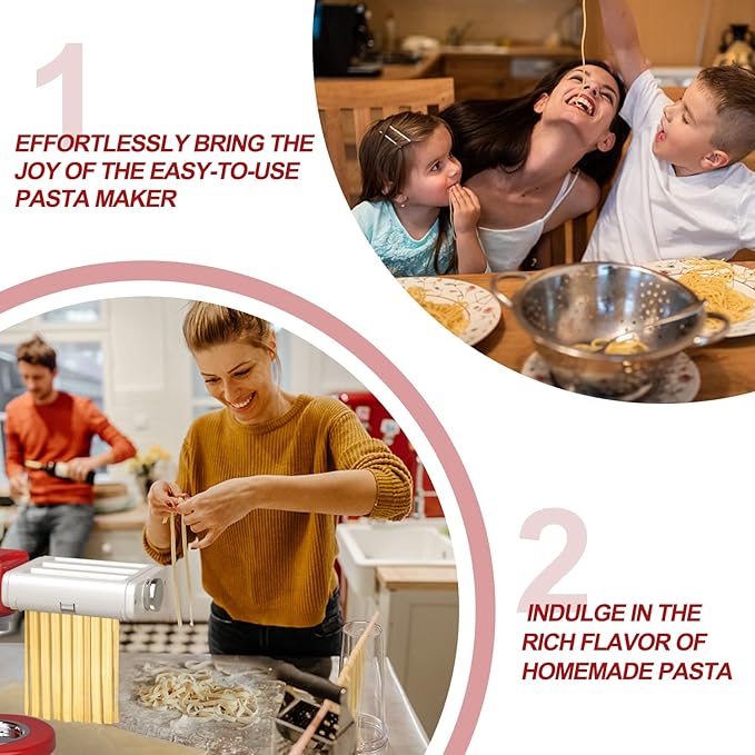 Pasta Maker Attachment for All Kitchenaid Mixers, Noodle Maker Kitchen Aid Mixer Accessories 3 In 1 Including Dough Roller Spaghetti Fettuccine Cutter - Homemade Fresh Pasta Easily!