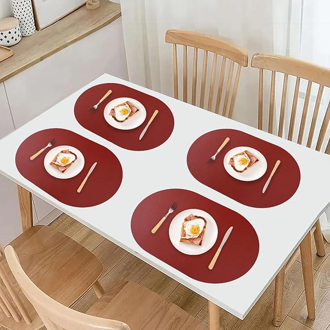 Oval Placemats Set of 6 Reversible Black and Red Faux Leather Placemat Waterproof PU Table Mats Heat Resistant Anti Slip Washable Place Mat for Indoor and Outdoor Dining Table