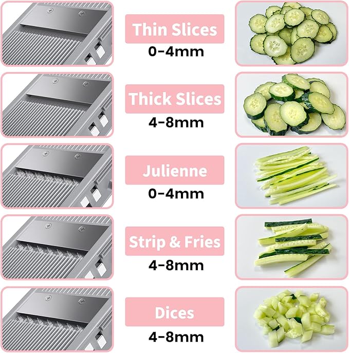 Safe Mandoline Food Slicer for Kitchen - Vegetable Chopper With Adjustable Thickness, Multifunctional Veggie Chopper Vegetable Cutter Slicer Dicer For Onion Potato Tomato - Pink