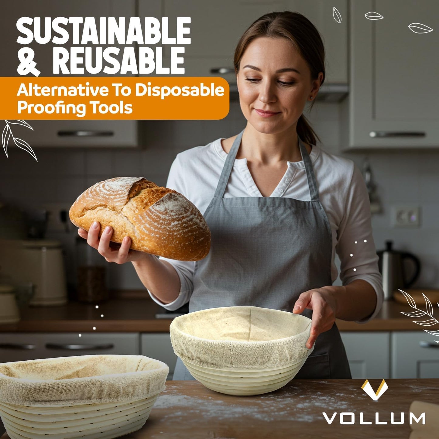 Banneton Bread Proofing Basket Sourdough Proofing Basket for Beginners & Professional Bakers, Handwoven Rattan Cane Bread Maker for Artisan Breads, 10 x 3.5 Inch, 2-Pound Round Brotform