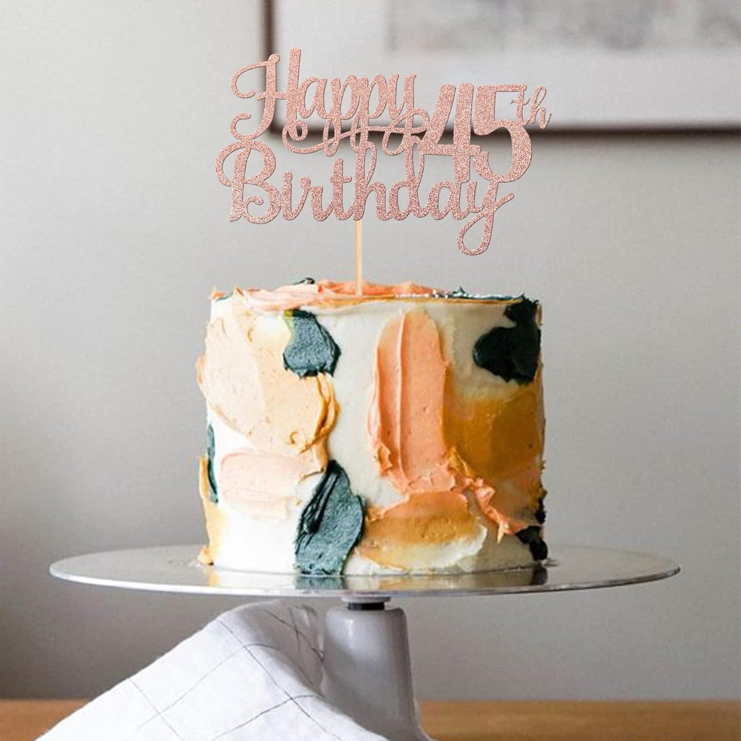 1 PCS Happy 45th Birthday Cake Topper Glitter Cheers to 45 Years Birthday Cake Pick 45 Fabulous Cake Decoration for Happy 45th Birthday Theme Party Decorations Supplies Rose Gold