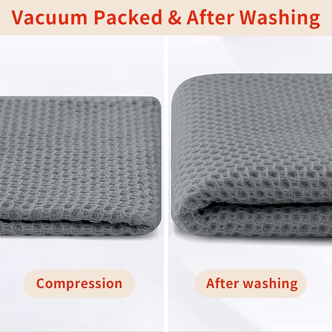Homaxy 100% Cotton Waffle Weave Kitchen Dish Towels, Ultra Soft Absorbent Quick Drying Cleaning Towel, 13 x 28 Inches, 6-Pack, Grey