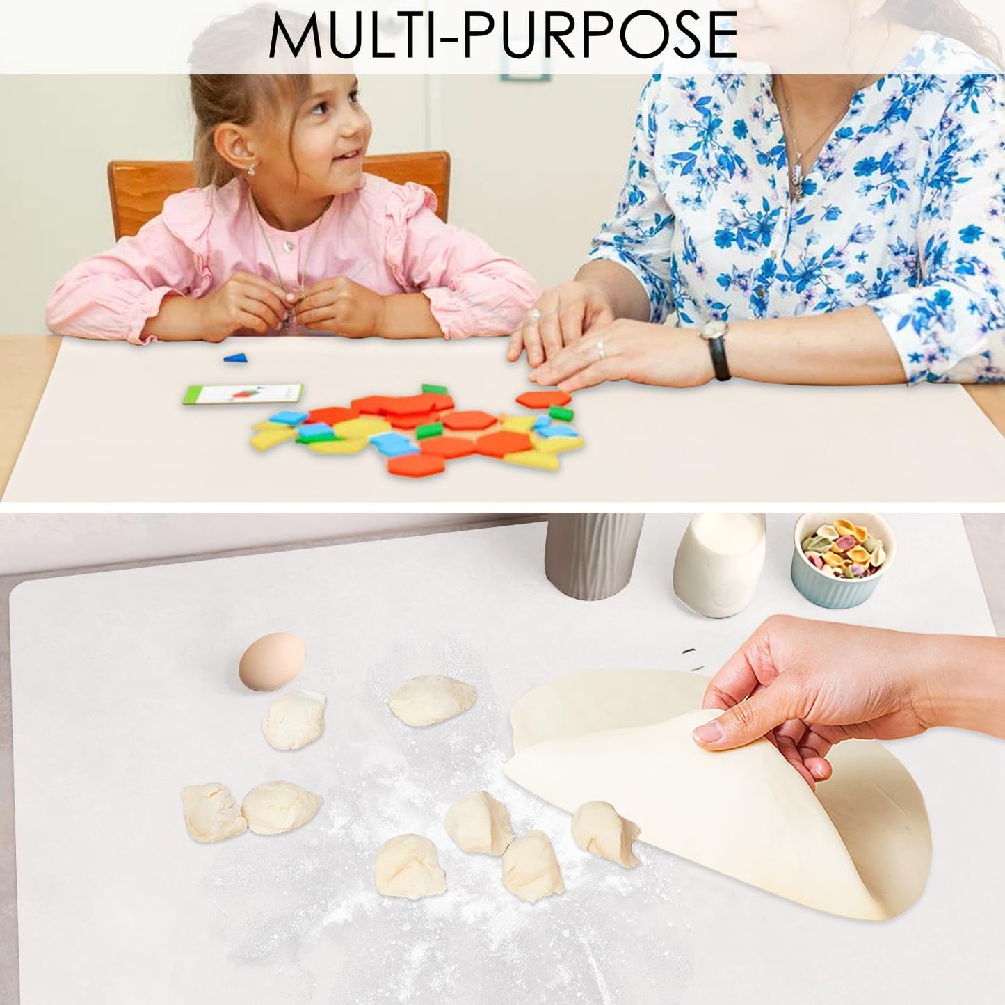 Oversize Silicone Placemat, 31.5 * 23.6" Food-Grade Flexible Silicone Table Mat for Baking Pastry Non-Stick, Kids Nonslip Dinner Placemat Heat Resistant Waterproof Countertop Protector, Translucent