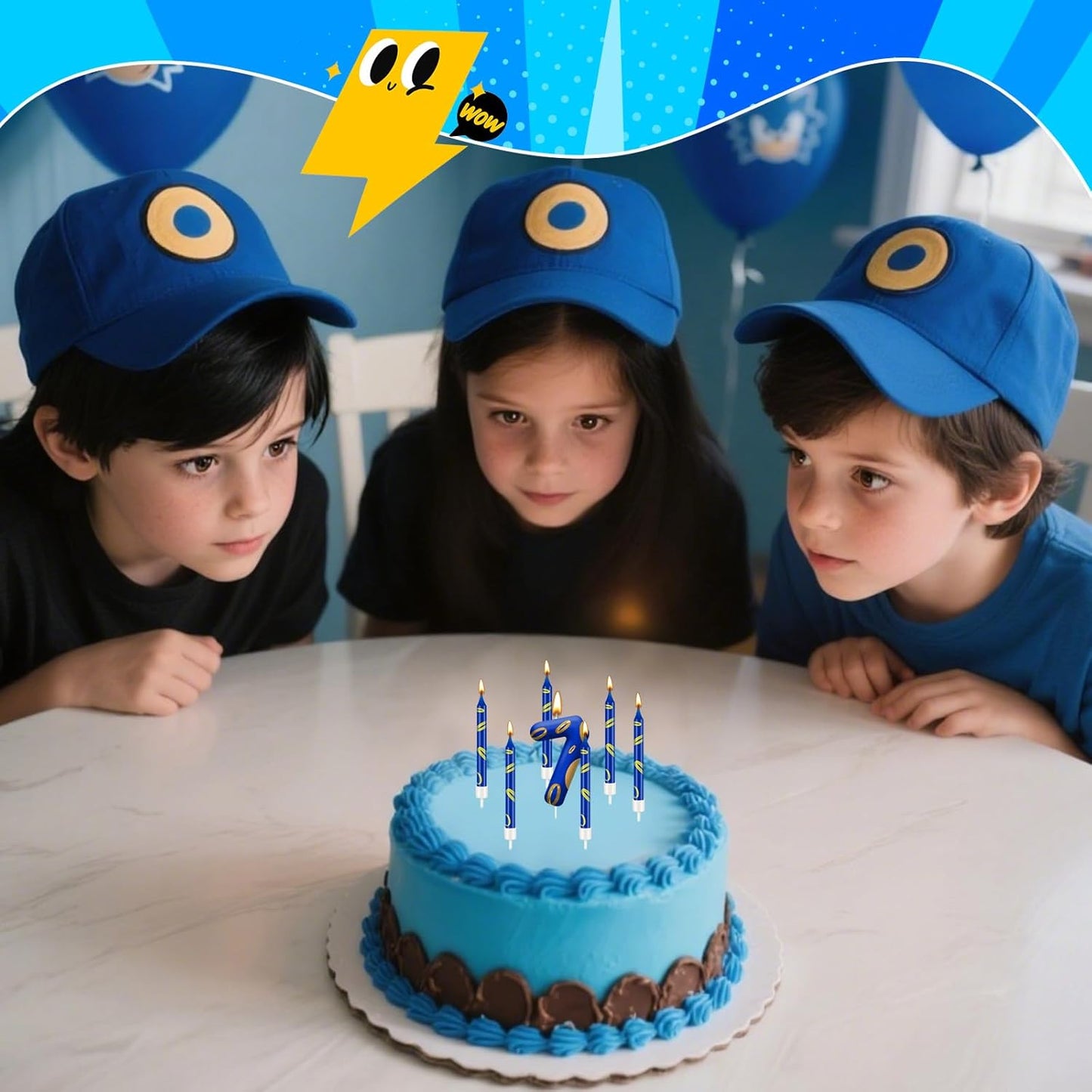 13PCS Birthday Cake Candles Set - Blue and Golden Ring Number Candles with Vibrant Designs for Boys & Girls, Theme Birthday Party Decorations, Cake Toppers for Theme Parties(Number 7)