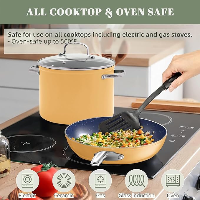 Nuwave 12pc Forged Lightweight Cookware Set, G10 Healthy Duralon Ceramic Ultra Non-Stick Coating, Vented Tempered Glass Lids, Stay-Cool Handles, Induction-Ready & Works on All Cooktops, PFAS Free