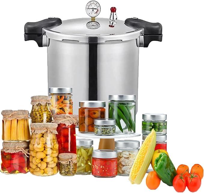 25 Quart Pressure Canner Cooker & pressure canners for canning & water bath canner | Pressure Gauge & Pressure Regulator | Induction Compatible & Pressure release 13 PSI (+/- 5%)