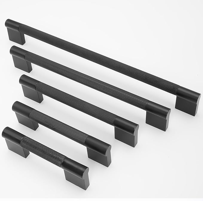 6 Pack 12-5/8 inch(320mm) Matte Black Kitchen Cabinet Handles Knurled Cabinet Pulls Black Drawer Pulls Kitchen Hardware