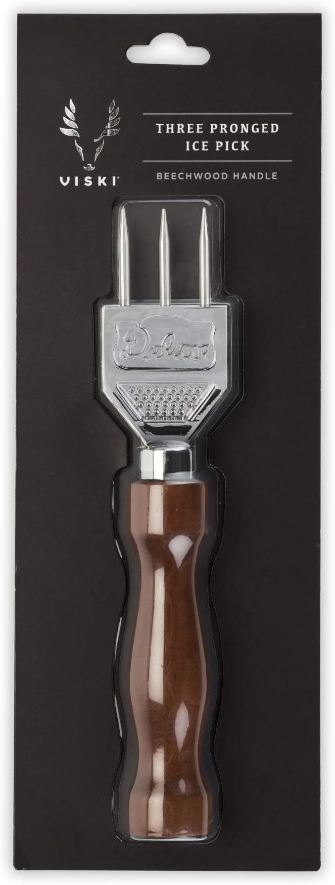 Viski 3 Pronged Ice Pick, Wood Handle Stainless Steel Ice Shaper, Bar & Cocktail Tools