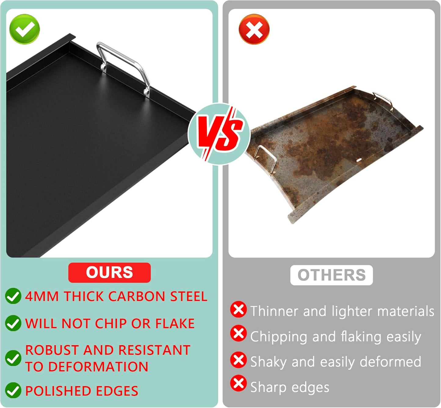 16517 Half Size Griddle Insert for Bull Grill 4 Burner Angus 41628 47628 41629, Griddle Plate for Outlaw 30" 26039 26038, for Bull Premium 18248 18249, Lion L75000 Grill Parts, Non-stick Carbon Steel