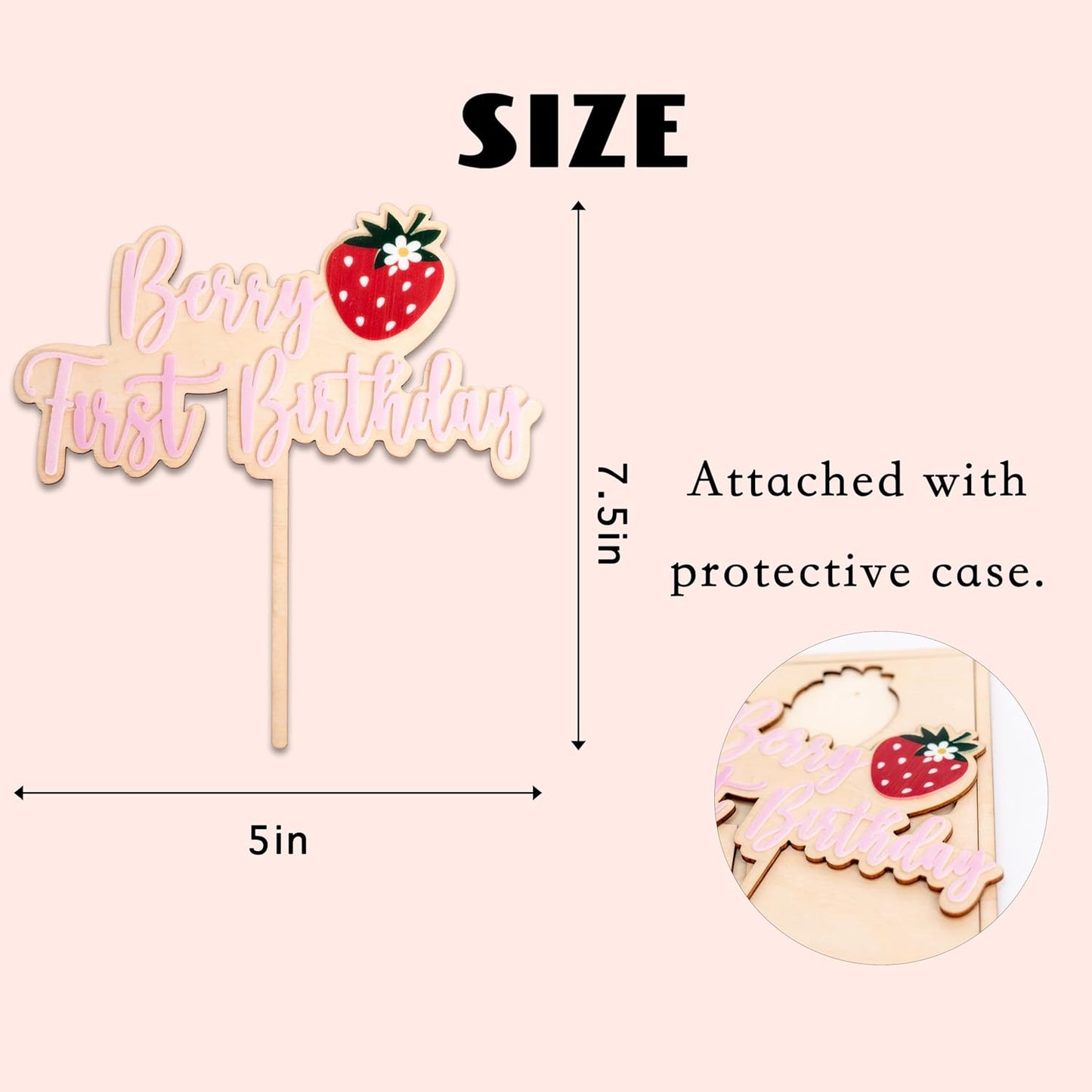 Strawberry Berry First Birthday Cake Topper - Fruit Themed Cake Topper, Sweet Birthday Cake Decoration for 1st Birthday Party, Anniversary, Baby Shower, Baby Photo Booth Props, Cake Smash…