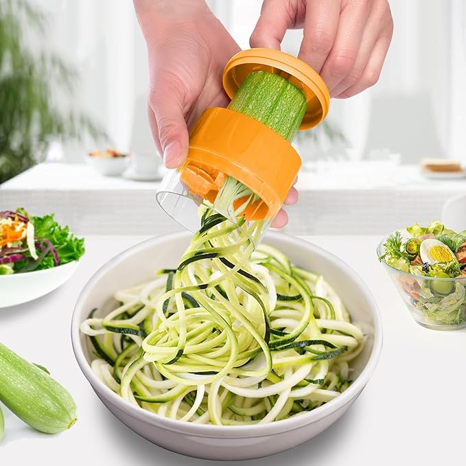 3 in 1 Vegetable Spiralizer Slicer, Adjustable Zucchini Carrot Noodle Maker, Cucumber Spiral Cutter, Easy to Use Kitchen Tool(Orange)