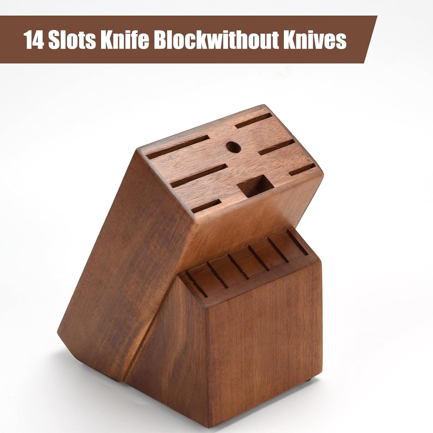 Wood Kitchen Knife Block, Universal Kitchen Knife Holder Kitchen Knife Storage Rack 14 Slots Knife Holder