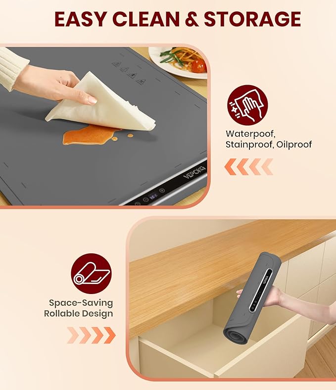 Food Warming Mat for Buffet, VEPOKA Food Warming Mats for Countertop, Silicone Heating Mat with 7 Temperature Levels& Auto Shut-Off, Food Warmers for Parties, Gatherings, Everyday Use