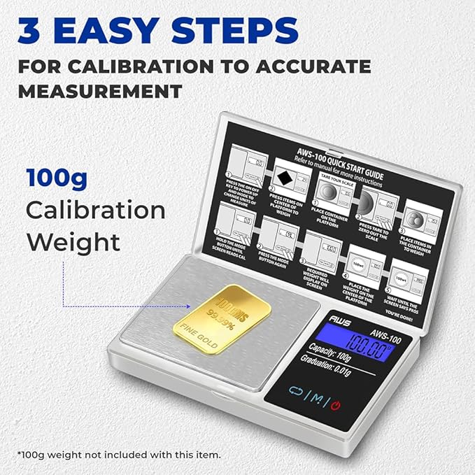American Weigh Scales Series Digital Pocket Weight Scale Backlit LCD Stainless-Steel Surface 100g x 0.01g, (Silver), AWS-100-SIL