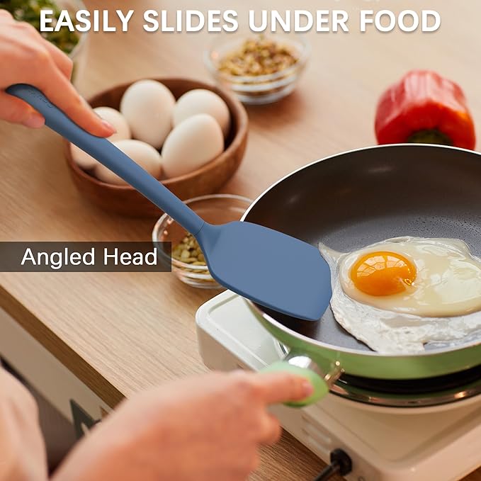 Coukre 3 Pack Silicone Spatula Set, High Heat Resistant, BPA-Free, Fish Spatula, Solid & Slotted Turner for Non-Stick Pans, Flipping Eggs, Pancakes, Fish, Burgers (3, PureDarkBlue)