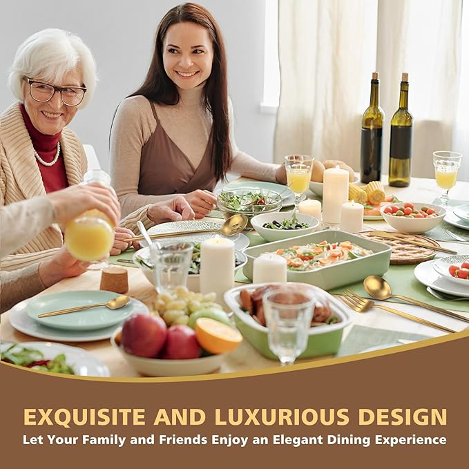 Matte Gold Serving Set,Oliviola 5-Piece Stainless Steel Large Hostess Set with Round Edge, Satin Finished, Dishwasher Safe -Large Spoon, Large Fork,Butter Knife,Sugar Spoon & Slotted Spoon