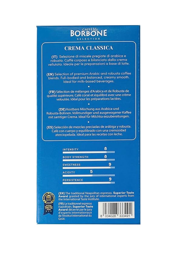 CAFFÈ BORBONE Ground Coffee - 8.8 oz Freshly Roasted Miscela Nobile (Blu) Blend for Espresso Machines Intensity 8.5/10, Strong and Sweet Made in Italy