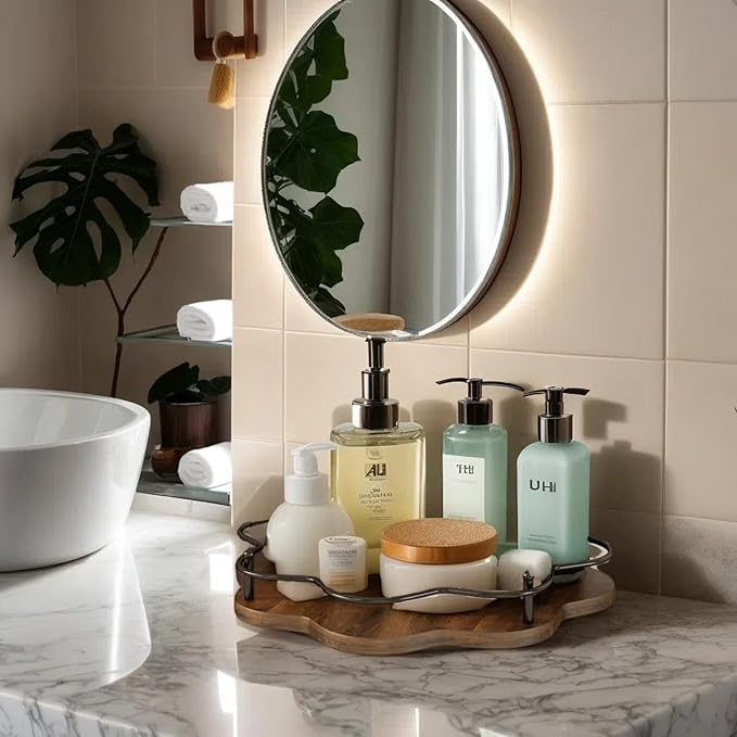 Wooden Lazy Susan Turntable Organizer for Cabinet, Table Top, Kitchen, Pantry, Bathroom, Vanity Countertop, Rotating Wood Lazy Susans Rack for Condiment, Seasoning, Spice Storage Organization(Petal)