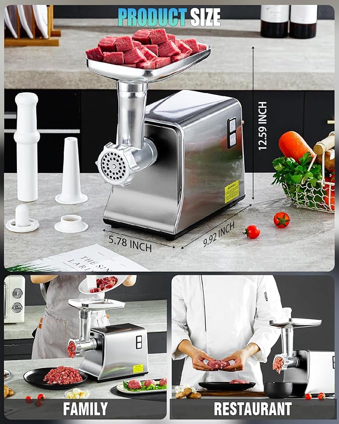 5.0 Upgrade Electric Meat Grinder【NO.1 Germany 3500W Super Motor】【SGS Certified SUS304 Blade & Plate】3-Second Fast Meat Grinding, Perfect For Meat Grinders For Home Use (GRAY)