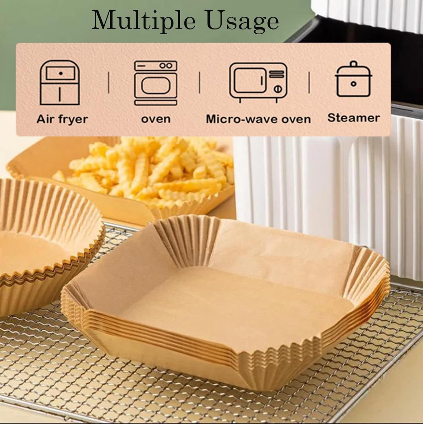 Air Fryer Disposable Paper Liner, 7.9in to 9.4inch Baking Parchment Paper Air fryer liners,100 PCS square Waterproof Oil-Proof High Temperature Cooking Non-Stick Liner for Ovens,Microwave