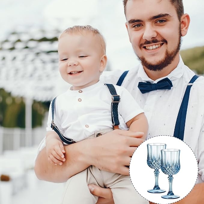 XUWAIDSGN 24 Pcs 7oz Plastic Vintage Wine Glasses Drinking Glasses Unbreakable Wedding Glassware Crystal Water Goblets Reusable Drinkware Vintage Champagne Flutes (24, Blue)