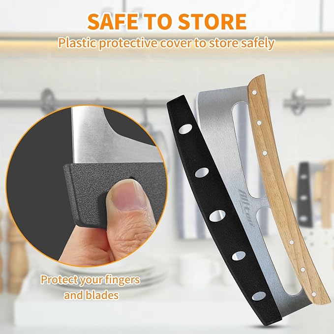 ALLTOP Pizza Cutter Rocker - High Performance Stainless Steel Slicer Blade with One-Piece Wooden Handle - Efficient and Durable Pizza Accessory - Perfect Kitchen Tool for Home Cooking and Restaurant