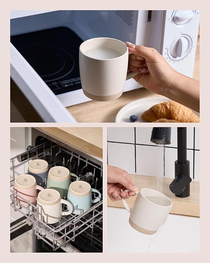 famiware Coffee Mugs Set of 4, Milkyway 13 oz Mug Set, Ceramic Cup Set with Handle for Coffee, Tea, Cocoa, Milk, Matte White