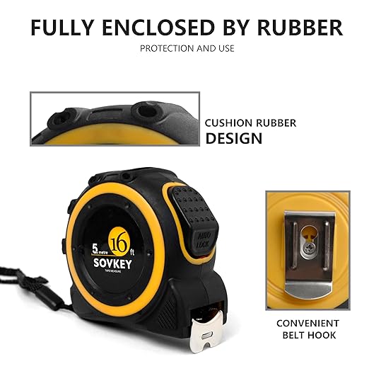 16ft(5-Meters) Tape Measure, Self-Lock, Dual Scale,Easy Read Measuring Tape