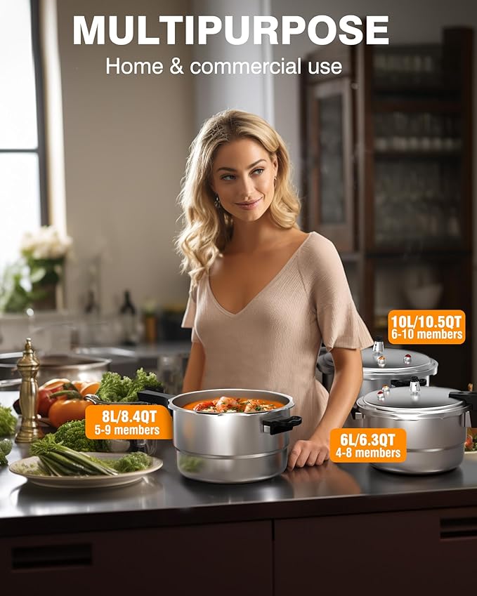 WantJoin 11Qt Aluminum Pressure Cooker w/Release Valve & Multiple Protective Devices,Pressure Canner Compatible with Gas & Induction Cooker,Canner Rack Included