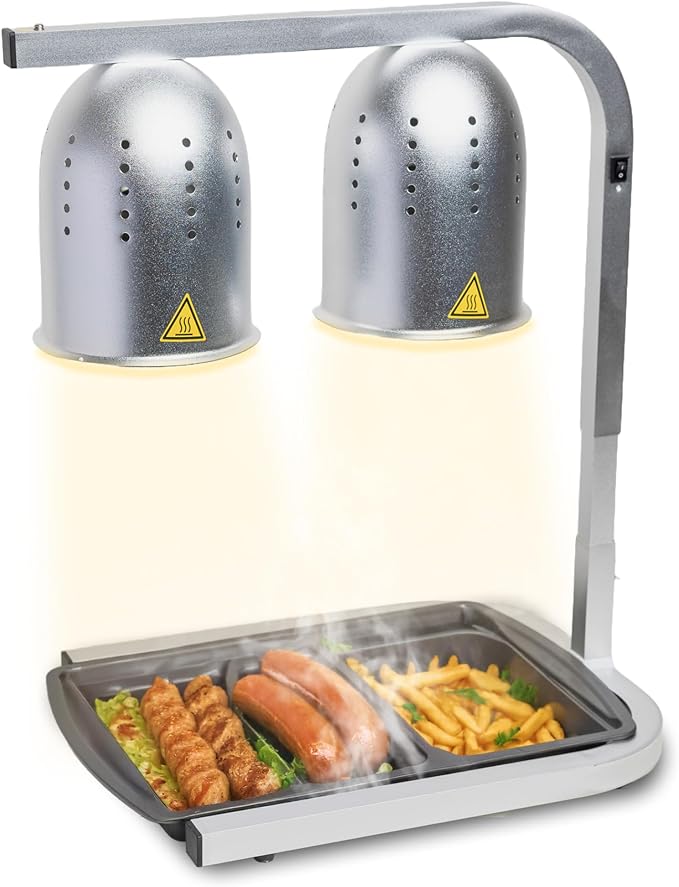 SYBO DL2112 Commercial Grade Food Heat Lamp, Electric 2-Bulb Food Warmer with Adjustable Stand, 500W, Silver