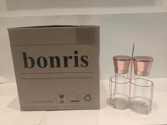 Copper Stainless Steel Salt and Pepper Grinder Set Manual Himalayan Pink Salt Mill|Salt and Pepper Shakers with Adjustable Coarseness and Clear Glass Body (Pack of 2)