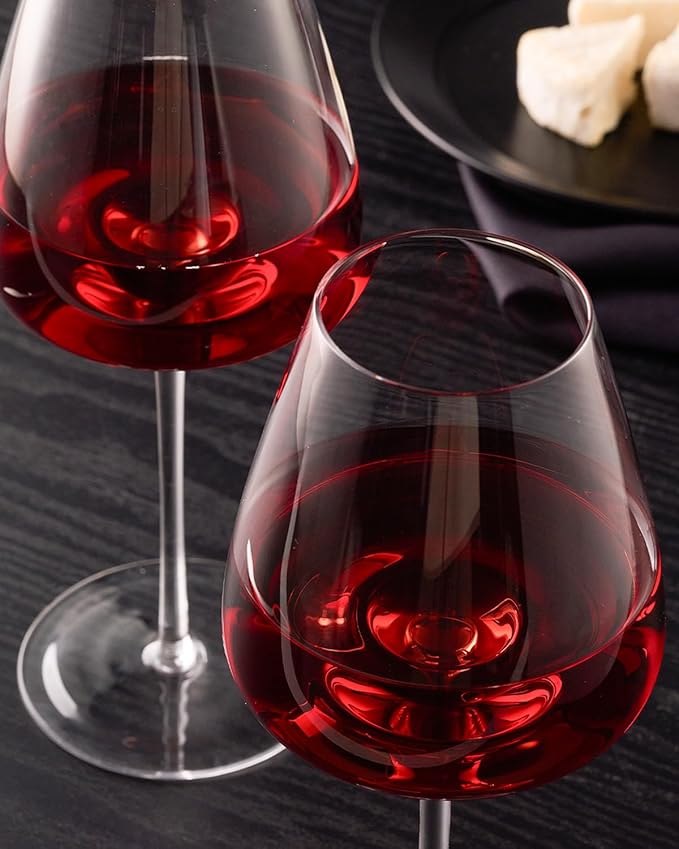 Hand-Blown 18OZ Crystal Wine Glasses Set of 4, Lead-Free Crystal Glasses with Unique Bottom Design for Red, White Wine, 530ml