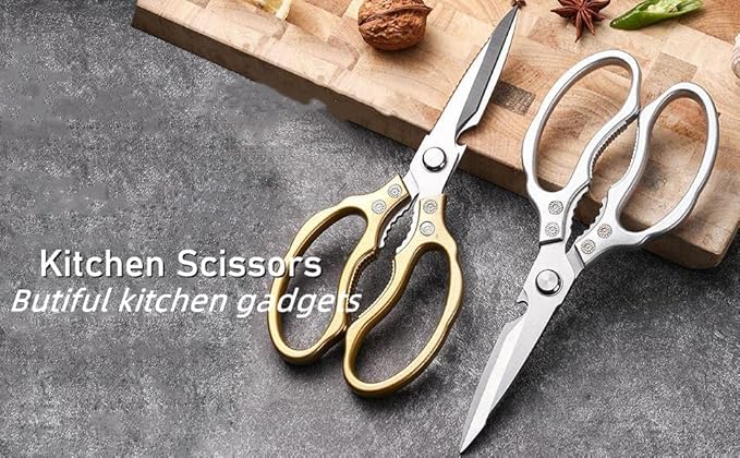 Kitchen Scissors, Heavy Duty Sharp Kitchen Shears Dishwasher Safe, Kitchen Accessories Cooking Shears for Kitchen Meat Chicken Fish Poultry Herb Bread (Silver)