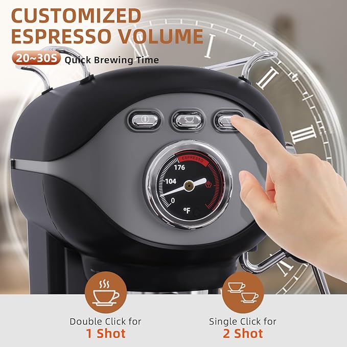 Espresso Coffee Machine, 20 Bar Compact Semi-Automatic Espresso Machine with Milk Frother for home Latte, Cappuccino, Black