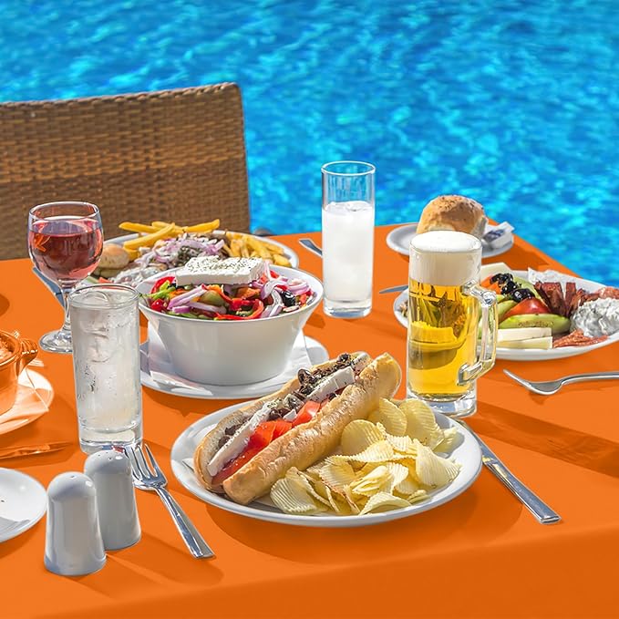 homing Rectangle Vinyl Tablecloth, Waterproof Spillproof Plastic Flannel Backed Table Cloth, Wipe Clean Table Cover for Dining, Buffet Parties and Camping (Orange, 60" x 84")