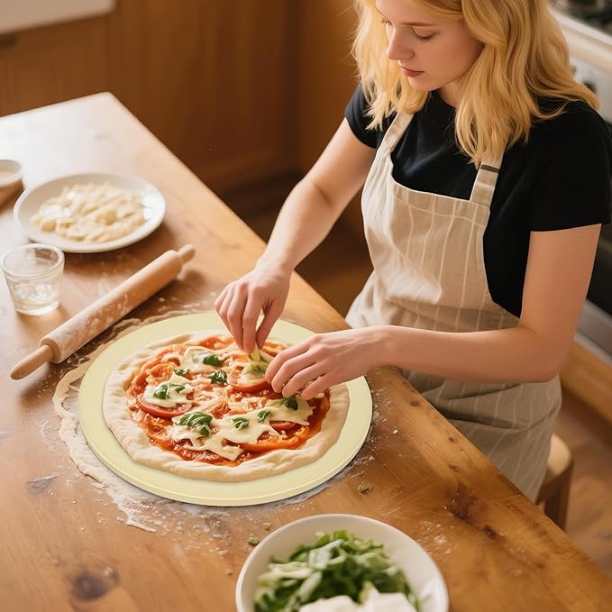 Round Pizza Stone for Grill and Oven- 16 inch Baking Stone Heavy-Duty Cordierite Pizza Stone for Bread, Cookies, Heat Proof BBQ Grilling Cooking Stone for Making Crisp Crust Pizza (Beige)