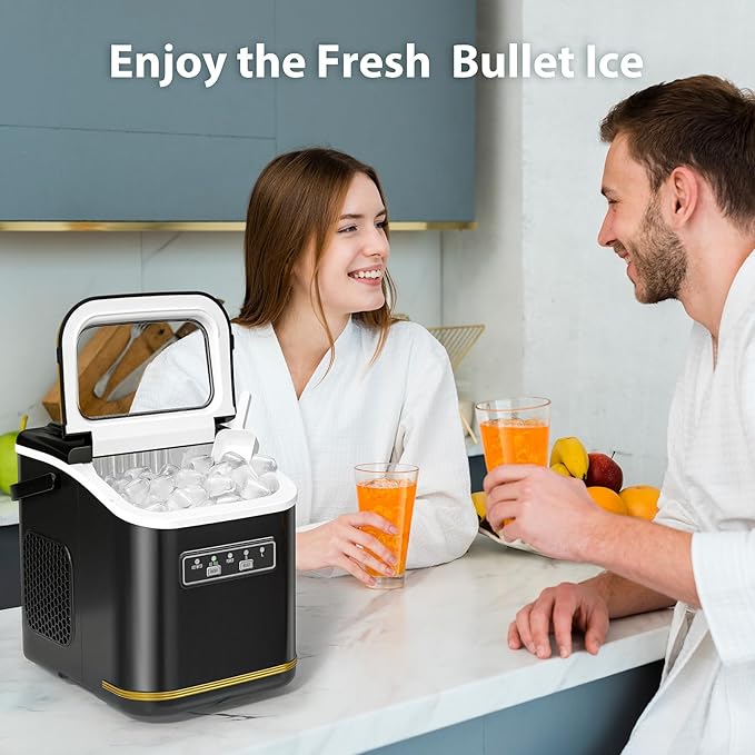 Countertop Ice Maker Machine, Portable Compact Small Bullet Ice Maker with Self Cleaning Function Makes 9 Cubes in 6 Minutes, Up to 26lbs in 24 Hours, Ideal for Camping Dorm Home Outdoor Use(Black)