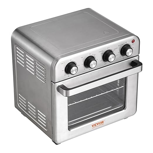 VEVOR 7-IN-1 Air Fryer Toaster Oven, 18L Convection Oven, 1800W Stainless Steel Toaster Ovens Countertop Combo with Grill, Pizza Pan, Gloves, 6 Slices Toast, 10-inch Pizza, Home Use