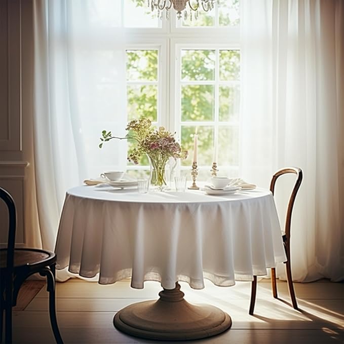 EVERLY 100% Pure Linen Round Tablecloths 108Inch Round Machine Washable Tablecloth for Thanksgiving,Decorative Halloween,Buffet Parties,Picnic,Events,Weddings and Restaurants-White