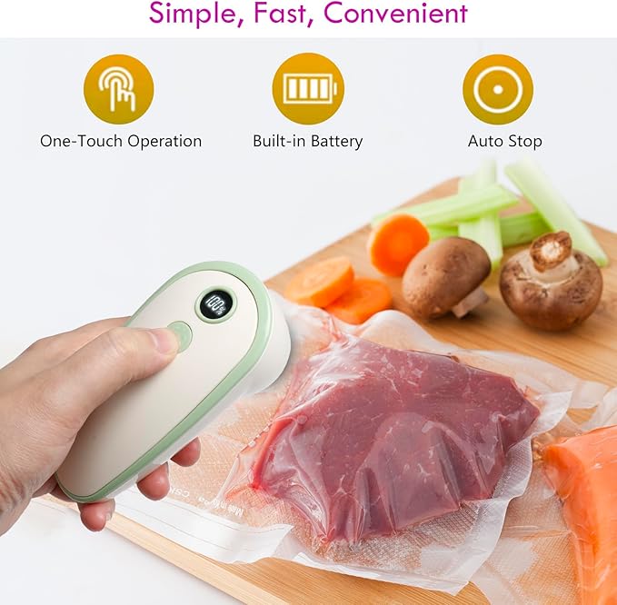 Handheld Vacuum Sealer for Food with 20 Reusable Bags,Portable Rechargeable Powerful Compact Vacuum Sealer Machine for Kitchen & Camping