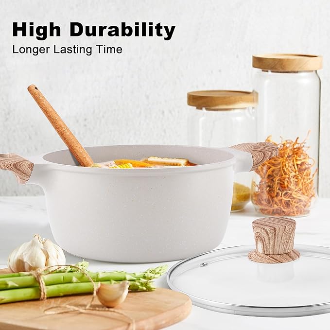 Caannasweis 20Pcs Cookware Sets, Nonstick Pots and Pans Set, Granite Induction Cookware, Non Stick Kitchen Cooking Set, Grayish White Grill Pan Set, PFOS PFOA Free