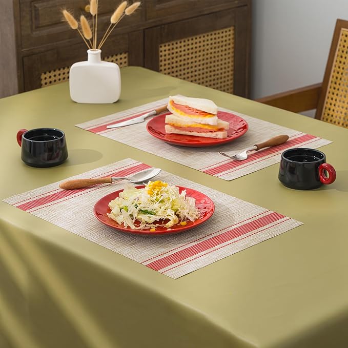 BACKTOEDEN Placemats Set of 6 Heat Resistant Washable Wipeable Placemat Woven Non-Slip Foldable Vinyl/Plastic Place Mats Indoor/Outdoor Mat Kitchen Dining Table Pad, Red Skyline