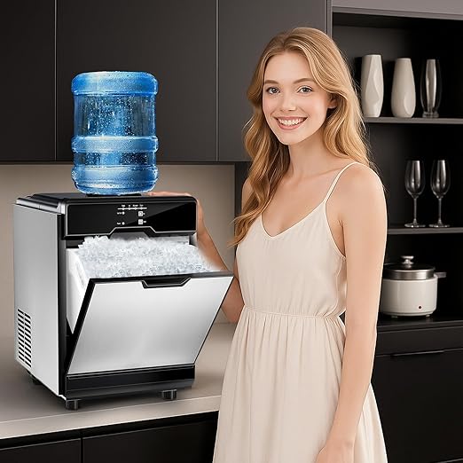Nugget Ice Maker – 40 lbs/Day Countertop Ice Machine with 10Lbs Storage Bin, Chewable Ice Machine Maker Self-Cleaning, Stainless Steel, Dual Water Inlet Mode, Portable for Home Kitchen Bar Office
