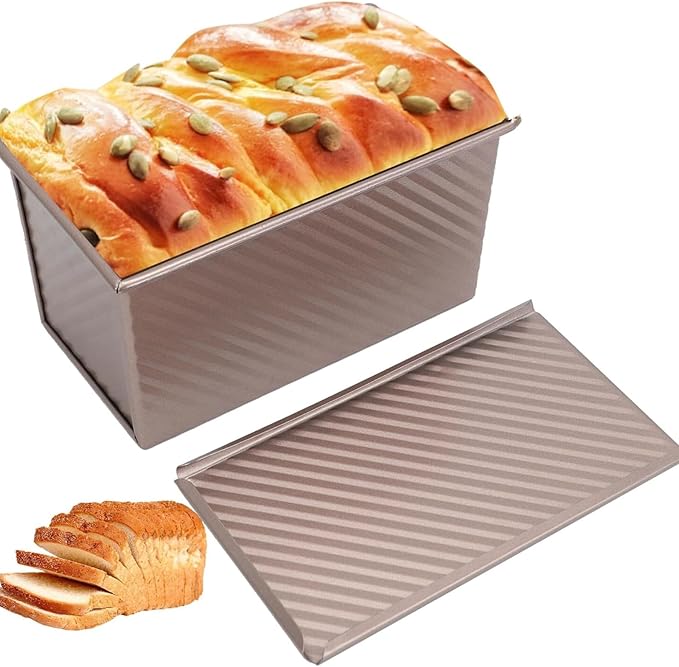 2pack Pullman Bread Pans with Lid, 1LB Capacity Bread Loaf Pan, Non-Stick, Easy Release Sandwich Bread Loaf Pan for Baking Homemade Bread
