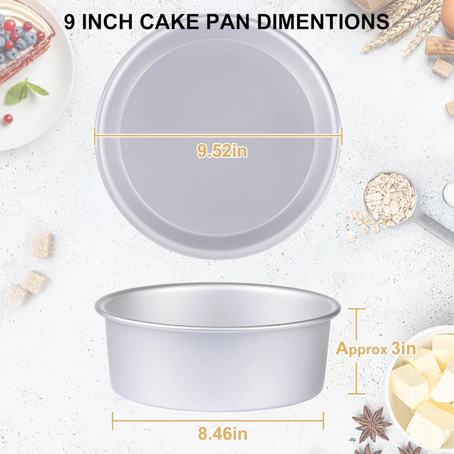 HomeMall 9 x 3 inch Round Cake Pan Set of 3, Aluminum Baking Pans for Layer Cakes, Heavy Duty Non-Stick, Evenly Baking Molds for Home Kitchen, Birthday Wedding Anniversary