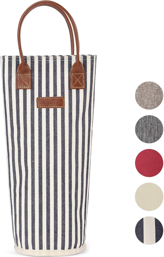 ZORMY Single Bottle Insulated Wine Tote, 1 Bottle Wine Carrier Bag Padded Wine Cooler Perfect Wine Lover's or Wedding Gift-Stripe (Srtipe)