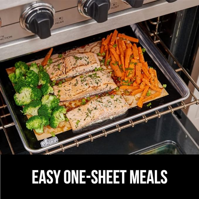 GORILLA GRIP Reusable Nonstick Silicone Baking Mat, 2-Pack, BPA-Free Oven Safe Food Liner for Toaster Ovens, Mini Cookie Sheets, Easy Clean, Holiday Baking Essentials, 11.75x8.25, Quarter Sheet, Black
