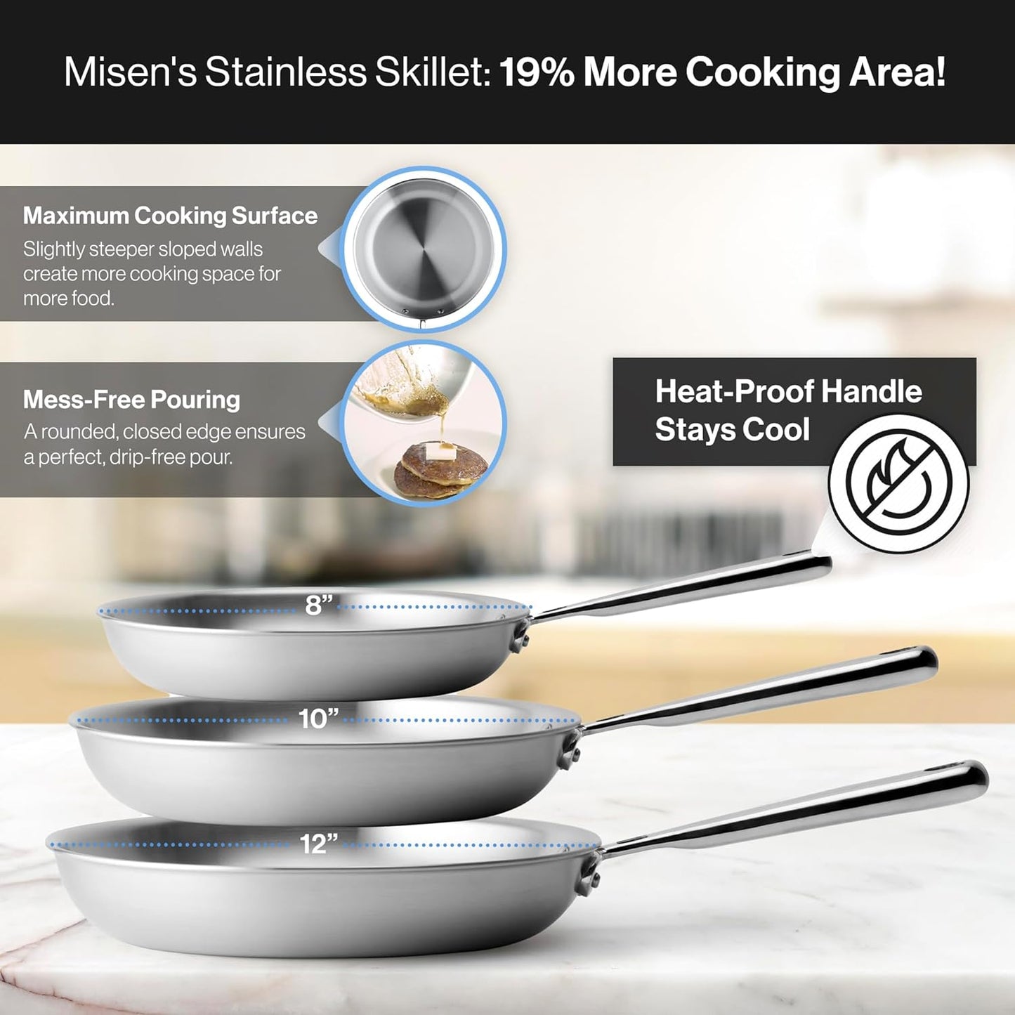 Misen 5-Ply Stainless Steel 10" Frying Pan - Professional Cookware for Induction, Gas and Electric - Dishwasher Safe, Oven Safe to 800°F - Durable, Versatile, Even Heating