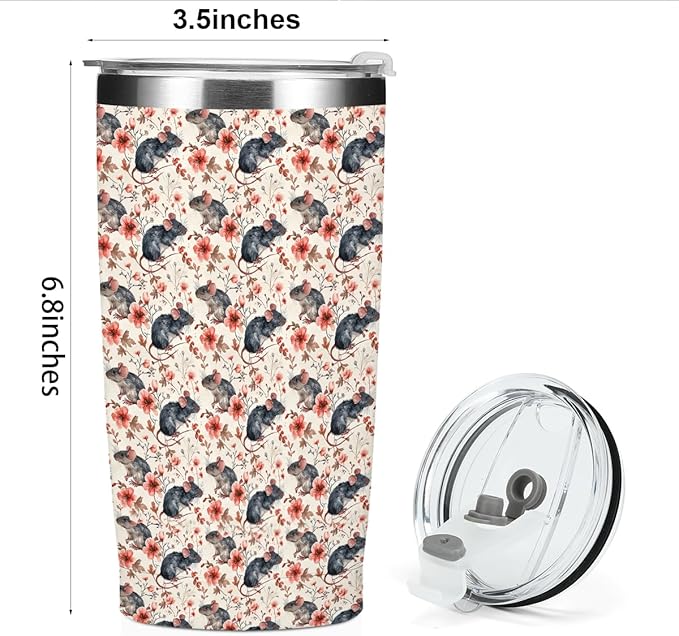 Cute Rat Tumbler, Funny Rat Loves Gifts, 20 oz Stainless Steel Coffee Mug,Travel Cup,Insulated Cup with Lid for Car, Animal Lovers Gifts for Women Boy Girls Sister Friend Christmas Birthday